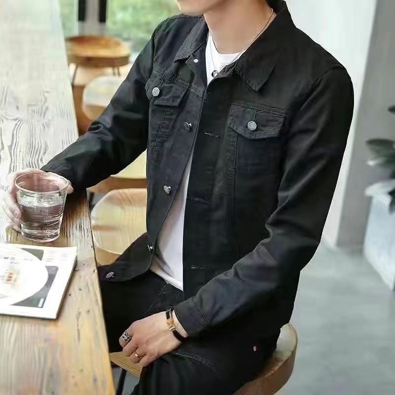 Generic Handsome Spring and Autumn New Hand-painted Splash Ink Graffiti Denim Jacket Mens Trendy Brand Korean Loose Motorcycle Jacket Mens Jacket 001 