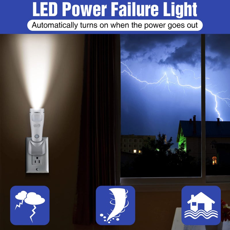 Enhon 4 in 1 LED Emergency Lights for Home Power Failure, 2 Pack Rechargeable Plug in Flashlight Motion Sensor Night Light, Automatic Turn On Power Outage Light for Home Hurricane Supplies(White) - Image 5