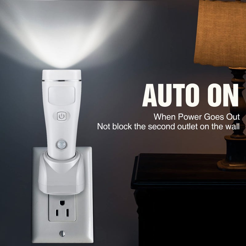 Enhon 4 in 1 LED Emergency Lights for Home Power Failure, 2 Pack Rechargeable Plug in Flashlight Motion Sensor Night Light, Automatic Turn On Power Outage Light for Home Hurricane Supplies(White) - Image 2