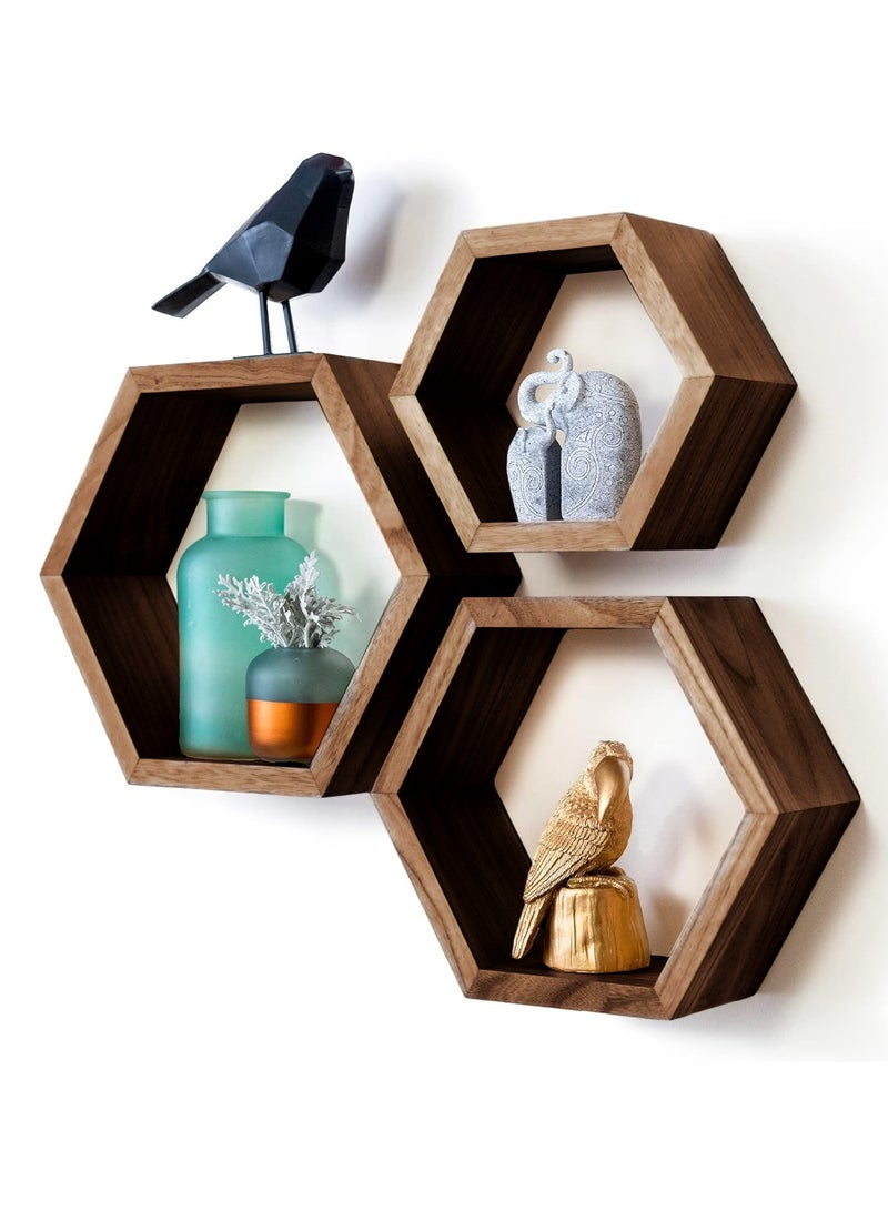 XiuWoo 3 Pack Honeycomb Style Unique Personalized Wood Wall Mounted Floating Shelves, Boho Shelves, Hanging Shelf Storage Rack, Home Display Rack, Plant Shelf, Home Storage Rack for Home, Office  - Image 1