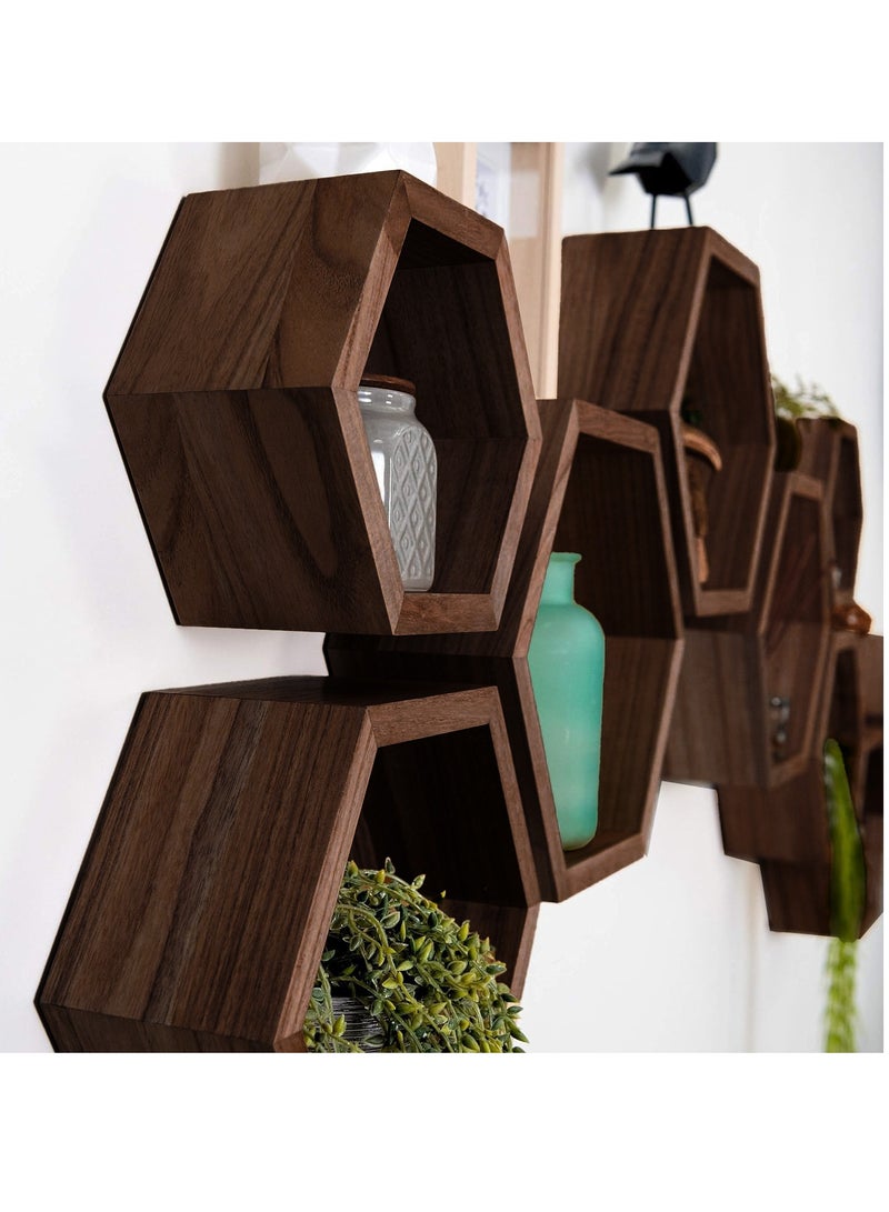 XiuWoo 3 Pack Honeycomb Style Unique Personalized Wood Wall Mounted Floating Shelves, Boho Shelves, Hanging Shelf Storage Rack, Home Display Rack, Plant Shelf, Home Storage Rack for Home, Office  - Image 2