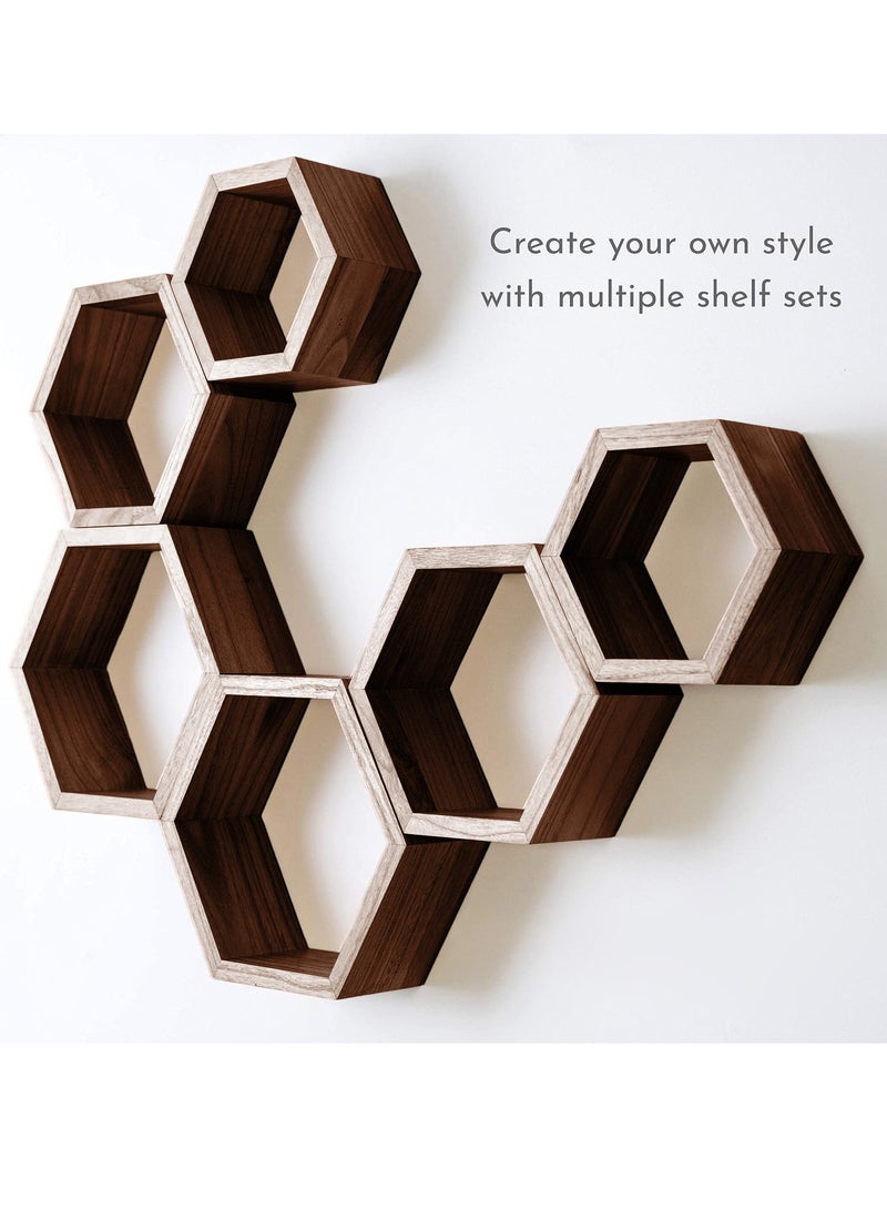 XiuWoo 3 Pack Honeycomb Style Unique Personalized Wood Wall Mounted Floating Shelves, Boho Shelves, Hanging Shelf Storage Rack, Home Display Rack, Plant Shelf, Home Storage Rack for Home, Office  - Image 4