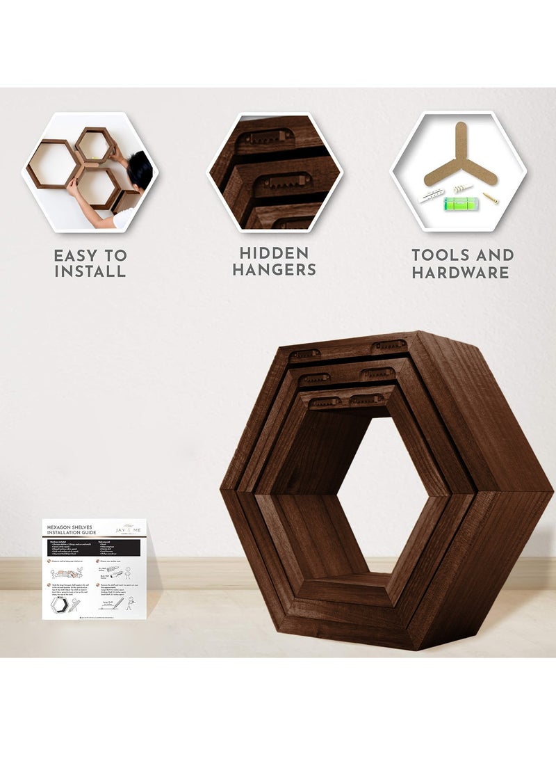 XiuWoo 3 Pack Honeycomb Style Unique Personalized Wood Wall Mounted Floating Shelves, Boho Shelves, Hanging Shelf Storage Rack, Home Display Rack, Plant Shelf, Home Storage Rack for Home, Office  - Image 5