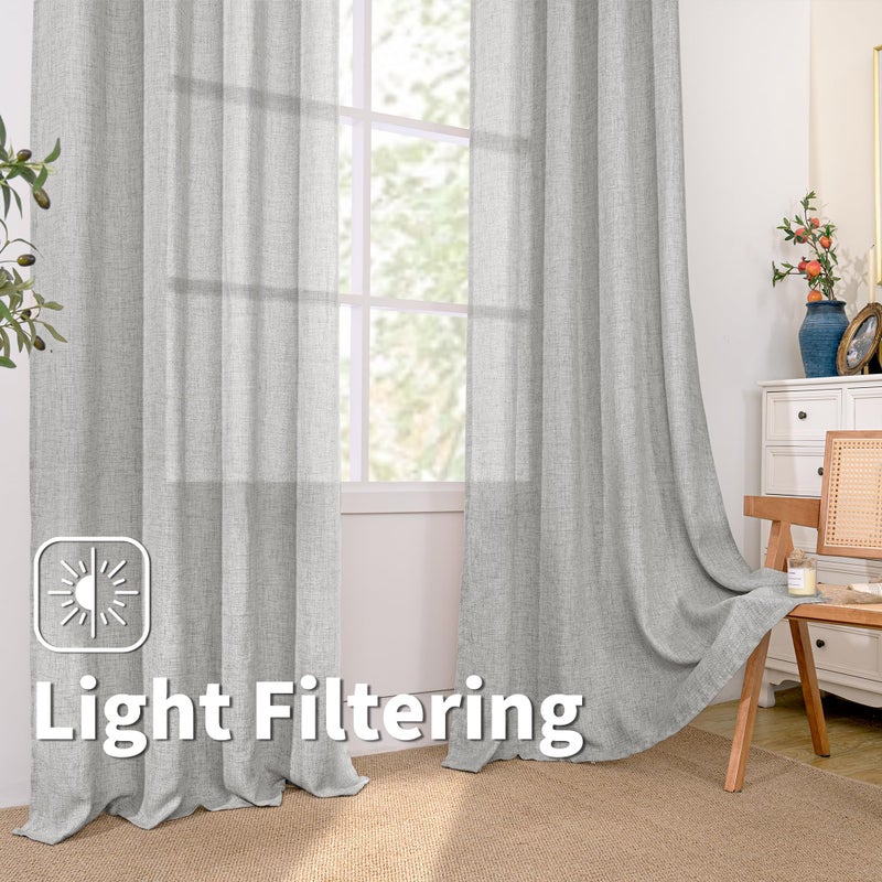 BGment بجلات فو ، الستائر رمادية رمادية لغرفة المعيشة مصباح تصفية الخصوصية الخيش المزخرف الستائر مزرعة ديكور غرفة المعيشة الستائر 2 لوحات 52 × 90 بوصة رمادية فاتحة - Image 4