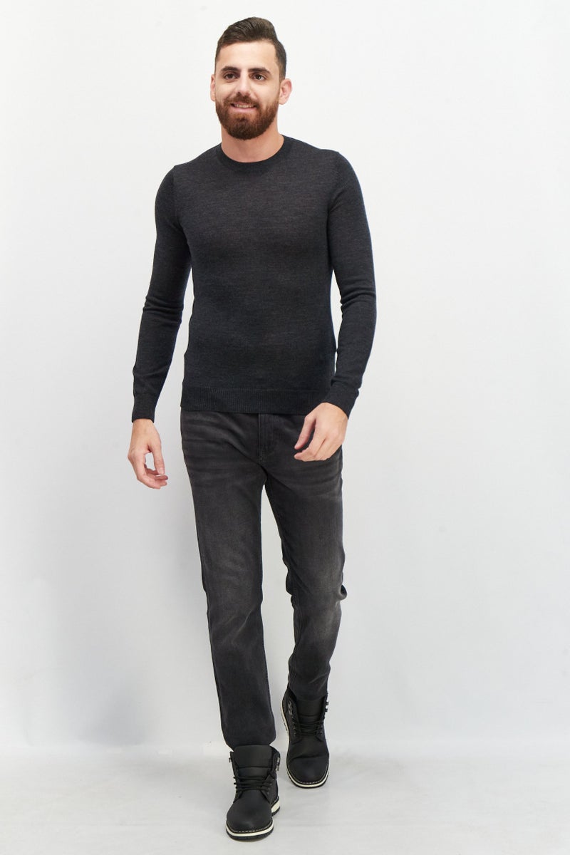 Celio Men Crew Neck Plain Long Sleeves Sweaters, Dark Grey - Image 4