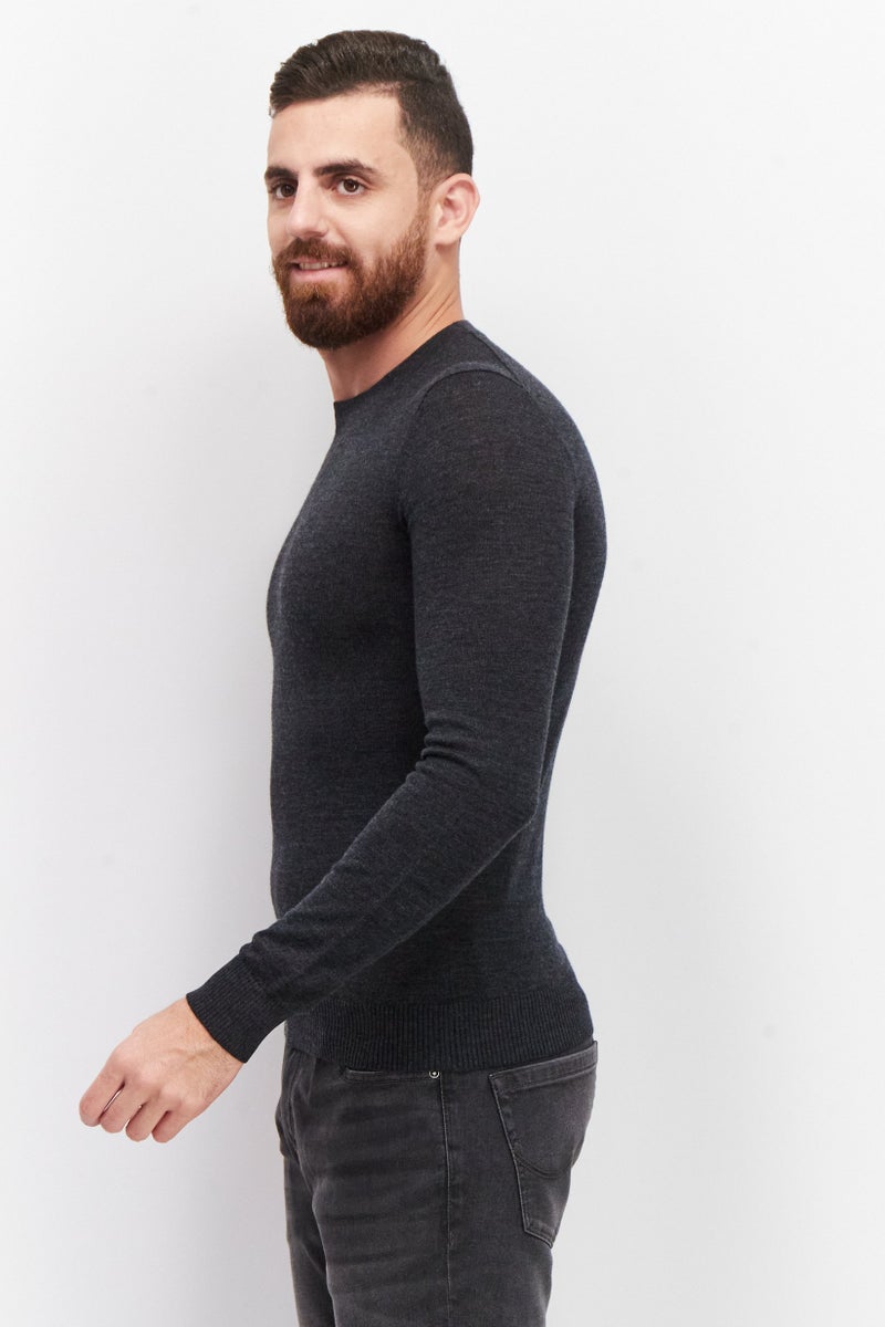 Celio Men Crew Neck Plain Long Sleeves Sweaters, Dark Grey - Image 3