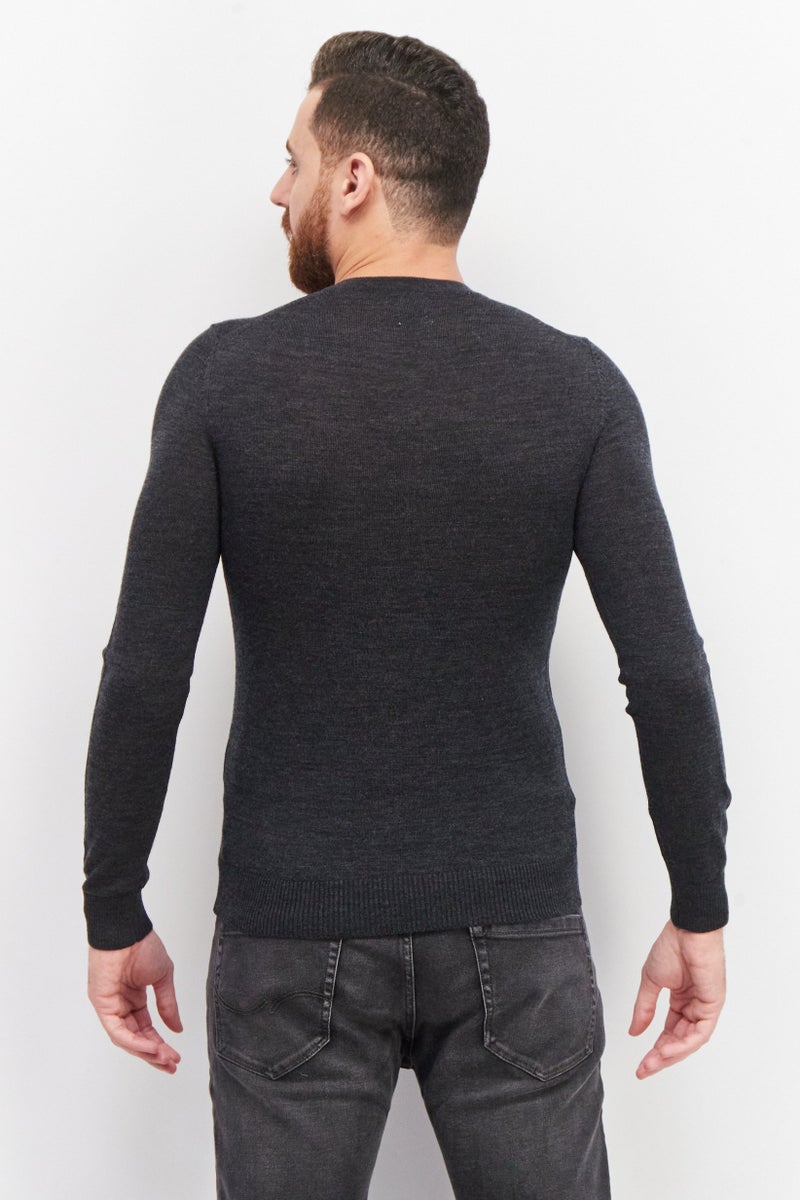 Celio Men Crew Neck Plain Long Sleeves Sweaters, Dark Grey - Image 2