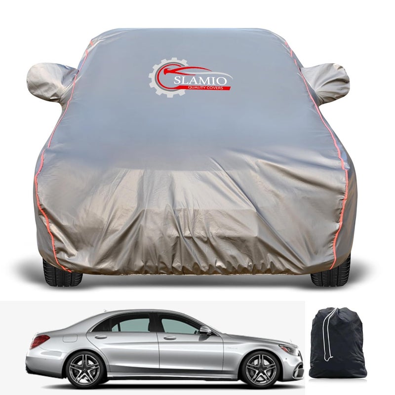 Slamio Heavy-Duty Car Body Cover for Mercedes A Class | Waterproof, Dustproof, UV Protection, Custom Fit, Heavy Belt & Buckle with Mirror & Antenna Pocket | Dark Grey - Image 1