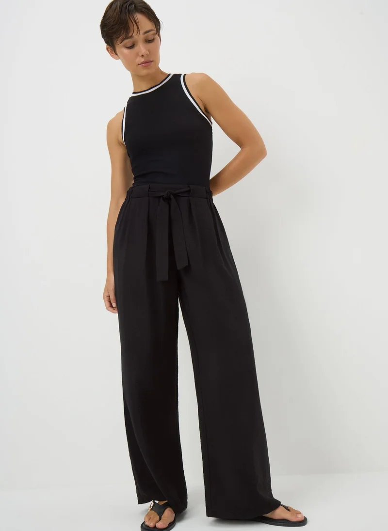 Matalan Black Tie Waist Wide Leg Trousers