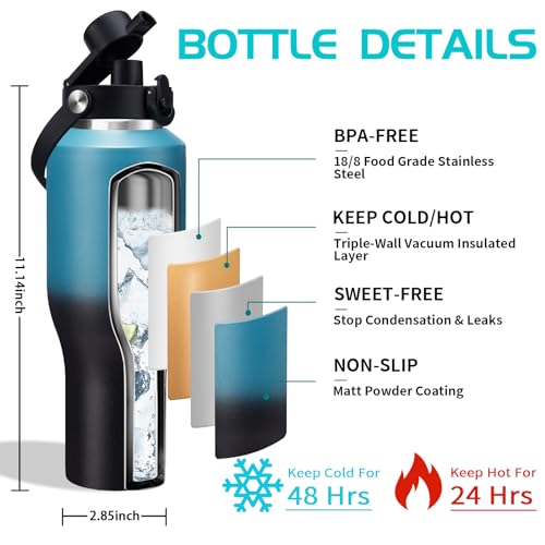 DIGJUPER Insulated Water-Bottle 40oz with Sleeve - Vacuum Metal Insulated Flask Water Bottle Fits in The Car, Bike, Treadmill, Stroller, Golf Cart Cup Holder, Travel Coffee Mug, Cold for 48 Hrs, Hot for 24 Hrs - Image 3