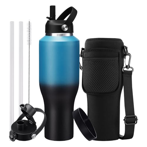 DIGJUPER Insulated Water-Bottle 40oz with Sleeve - Vacuum Metal Insulated Flask Water Bottle Fits in The Car, Bike, Treadmill, Stroller, Golf Cart Cup Holder, Travel Coffee Mug, Cold for 48 Hrs, Hot for 24 Hrs - Image 1