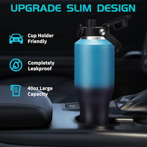 DIGJUPER Insulated Water-Bottle 40oz with Sleeve - Vacuum Metal Insulated Flask Water Bottle Fits in The Car, Bike, Treadmill, Stroller, Golf Cart Cup Holder, Travel Coffee Mug, Cold for 48 Hrs, Hot for 24 Hrs - Image 2