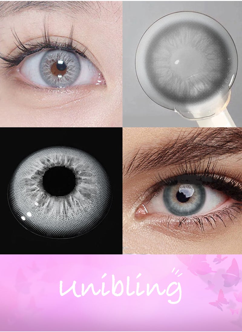 Unibling - Glacier Gray Yearly Colored Contact Lenses, Unisex Cosmetic Contact Lenses, Enlargement Collection, Light Gray, With Case - Image 1