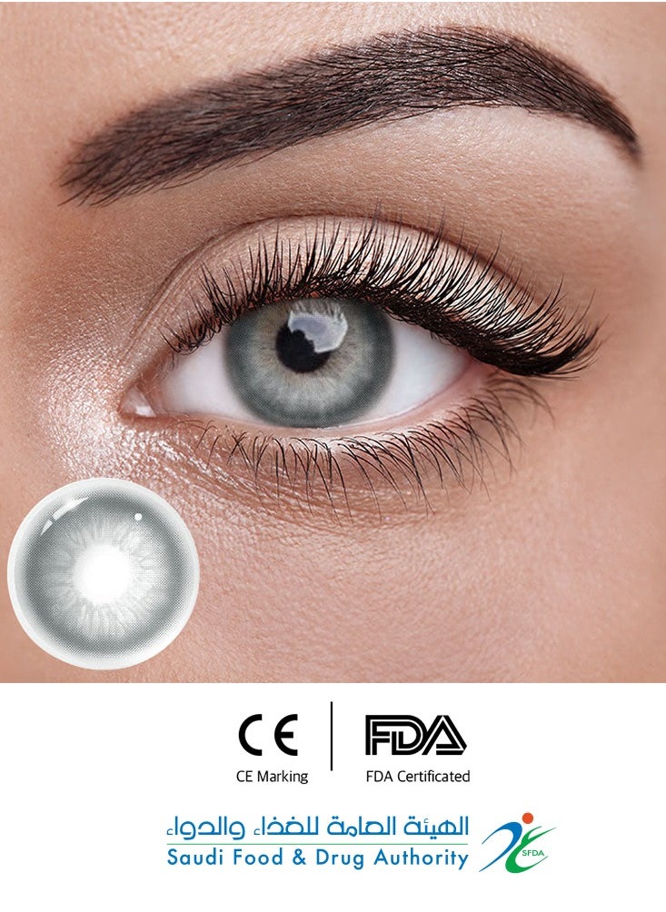 Unibling - Glacier Gray Yearly Colored Contact Lenses, Unisex Cosmetic Contact Lenses, Enlargement Collection, Light Gray, With Case - Image 1