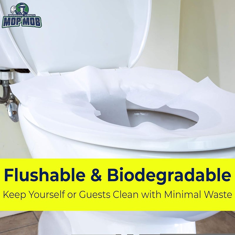 Mop Mob Biodegradable Half-Fold Toilet Seat Covers 500 Pk. Self-Flushing, Disposable Potty Papers Keep Toilets Clean and Family Healthy. Sanitary Paper Safety Covers for Commercial, Home, Travel and Kids Use - Image 4
