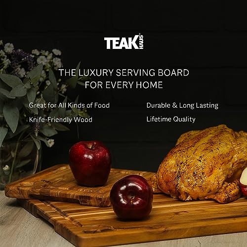 Teakhaus Teak Cutting Board - Rectangle Edge Grain Board With Corner Hole And Juice Canal (16 x 12 x .5 in.) - Image 4