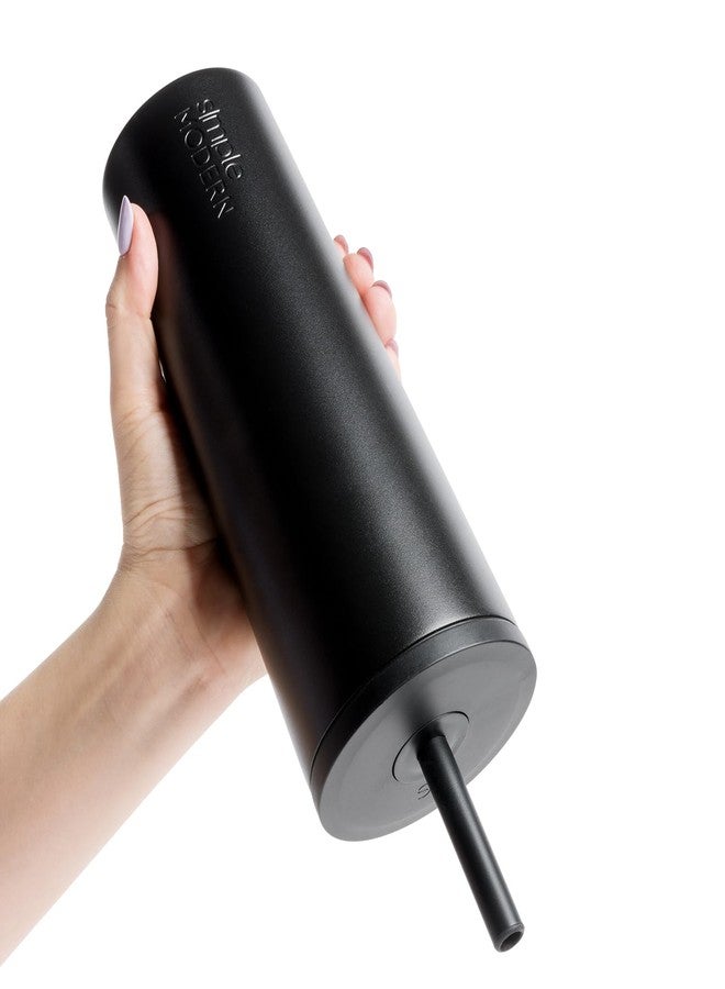 سيمبل مودرن كوب معزول بتصميم عصري بسيط مع غطاء وماصة | كوب قهوة مثلجة مانع للتسرب | كوب سفر من الفولاذ المقاوم للصدأ مبطن بالسيراميك | هدايا للنساء والرجال | تصميم كلاسيكي مميز | 24 أونصة | أسود داكن - Image 3