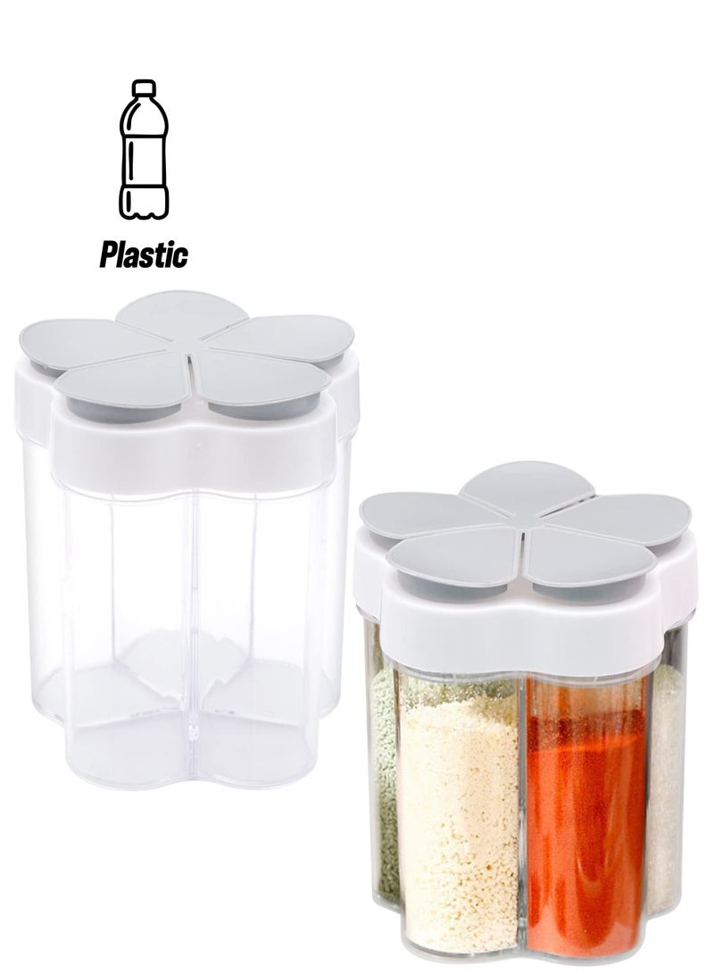 Excefore 2 Pack 5 in 1 Clear Plastic Container Jars , Plastic Salt and Pepper Shaker, Seasoning Storage Containers, Suitable For Camping, Hiking, Barbecue, Travel And Kitchen - Image 1