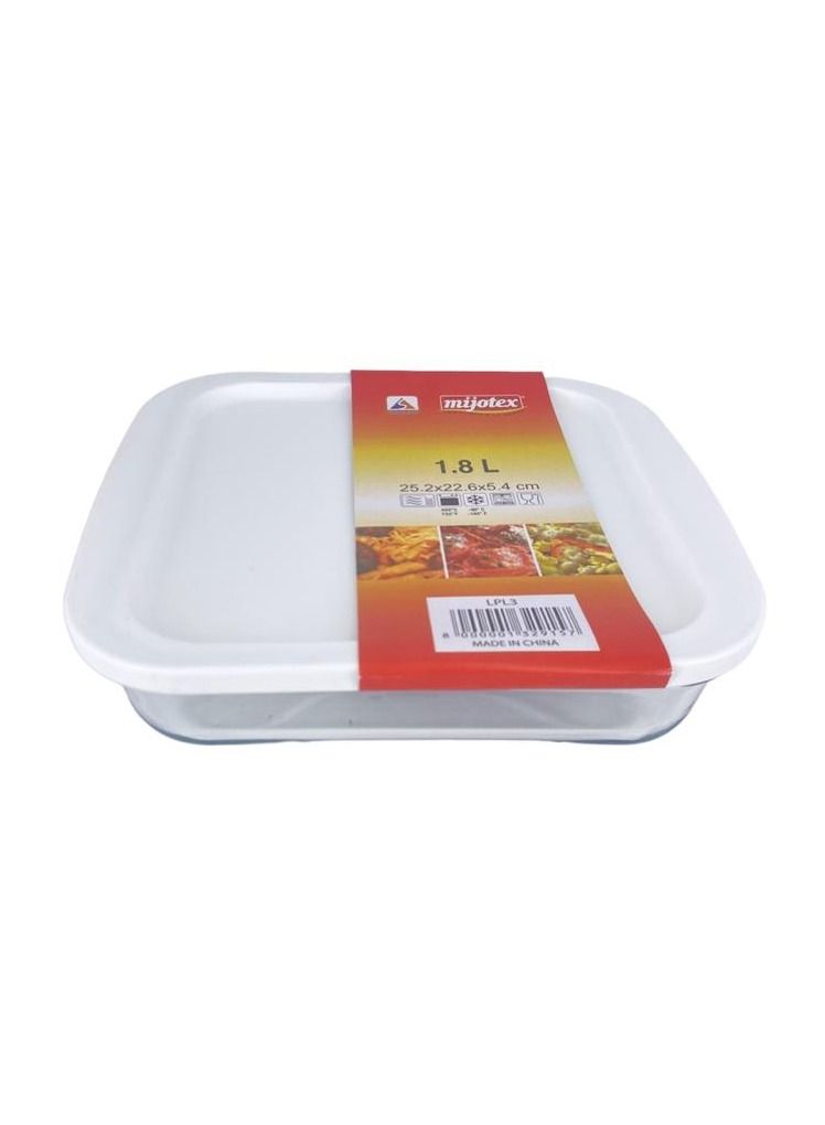 MIJOTEX Square Dish Glass Oven Tray White/Clear 1.8L