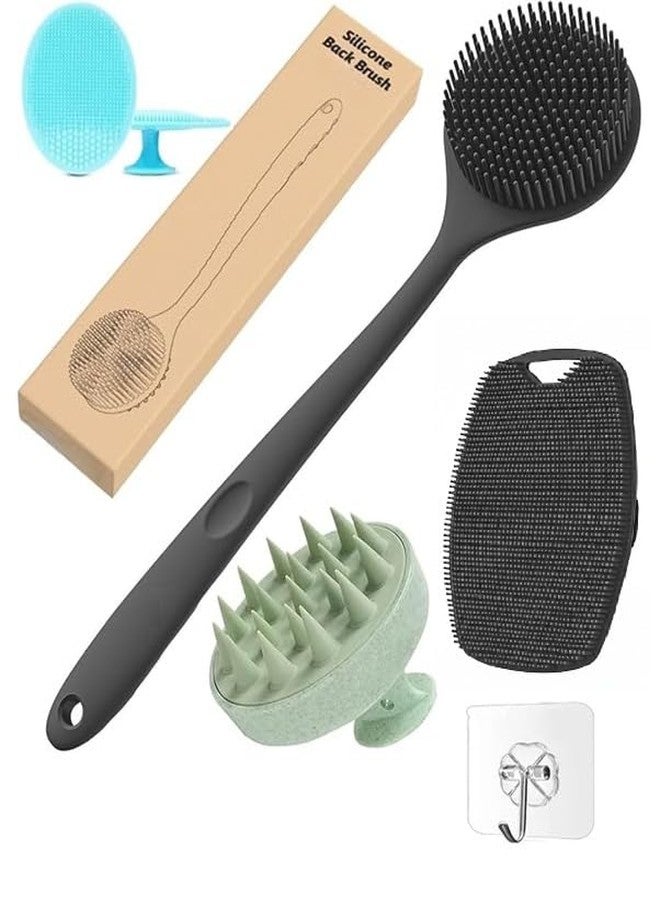 (Free Hook -1 pic) Silicone Bath Brush Set – Long Handle Back Scrubber, Handheld Body Scrubber, Scalp Massage Brush – Full Body Exfoliating Shower Kit for Men and Women - Image 1