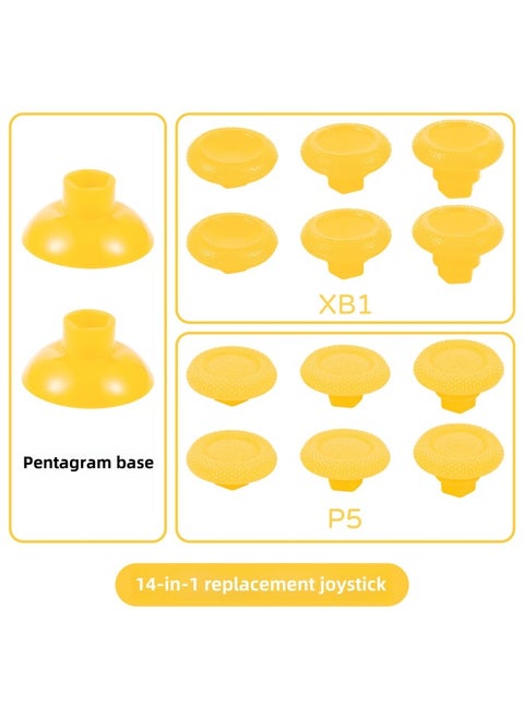 [Source Manufacturer] PS5/PS4/XB1/handle 14-in-1 Suit Universal Swing Head Replacement Rocker Button Cap-Product Color:PS5/XB1 Suit/14 In 1-yellow/with Packaging