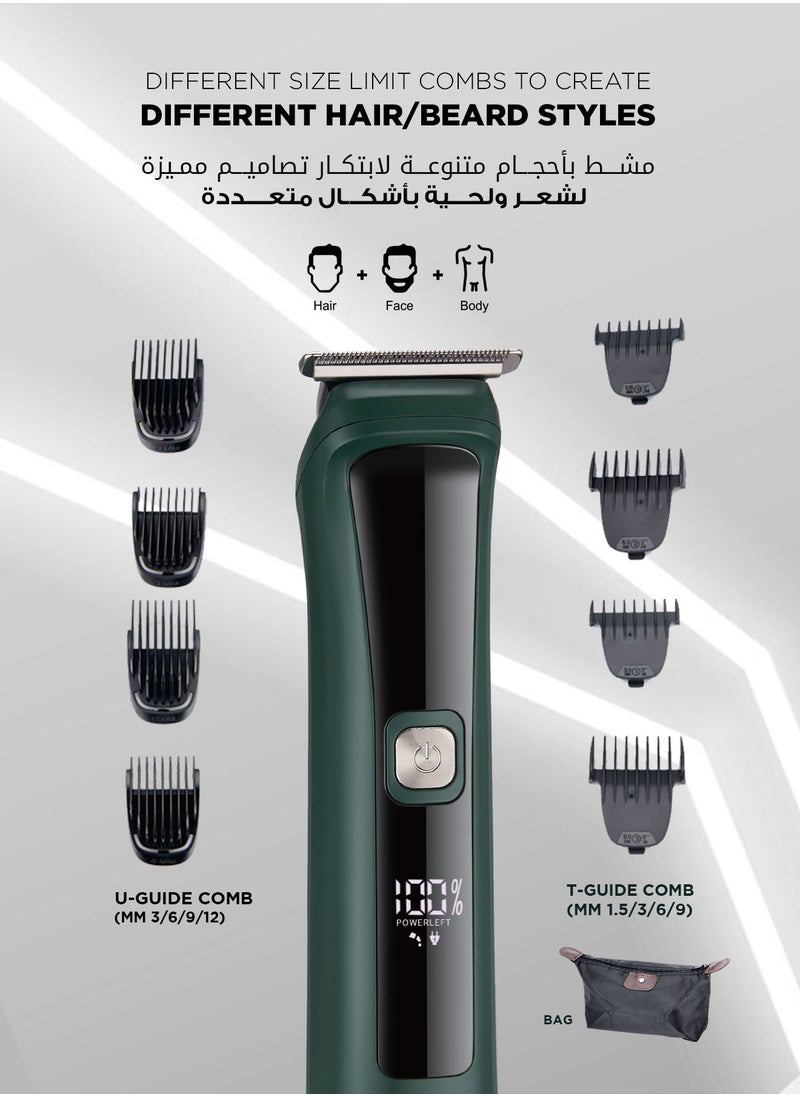 AFRA 11-in-1 Rechargeable Grooming Set for Hair, Beard, Nose, Ear & Body | 5 Changeable Heads, 8 Comb Attachments | Li-Ion Battery, 60 mins Runtime, LED Display | Model AF-0005HTGR | Multi-Color  - Image 5