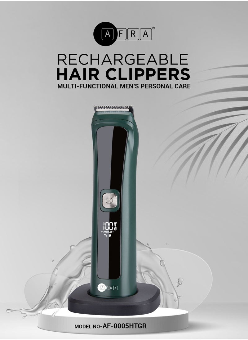 AFRA 11-in-1 Rechargeable Grooming Set for Hair, Beard, Nose, Ear & Body | 5 Changeable Heads, 8 Comb Attachments | Li-Ion Battery, 60 mins Runtime, LED Display | Model AF-0005HTGR | Multi-Color  - Image 2