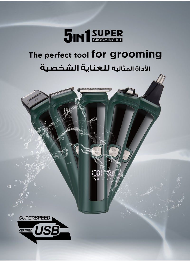 AFRA 11-in-1 Rechargeable Grooming Set for Hair, Beard, Nose, Ear & Body | 5 Changeable Heads, 8 Comb Attachments | Li-Ion Battery, 60 mins Runtime, LED Display | Model AF-0005HTGR | Multi-Color  - Image 1