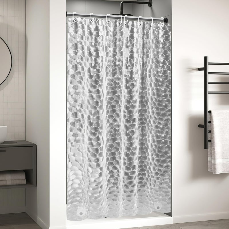 OTraki 3D Shower Curtain 48 x 72 Clear Shower Curtains Weighted 120 x 200cm Transparent Shower Curtain with 8 Hooks Plastic Shower Curtains Heavy Duty Waterproof