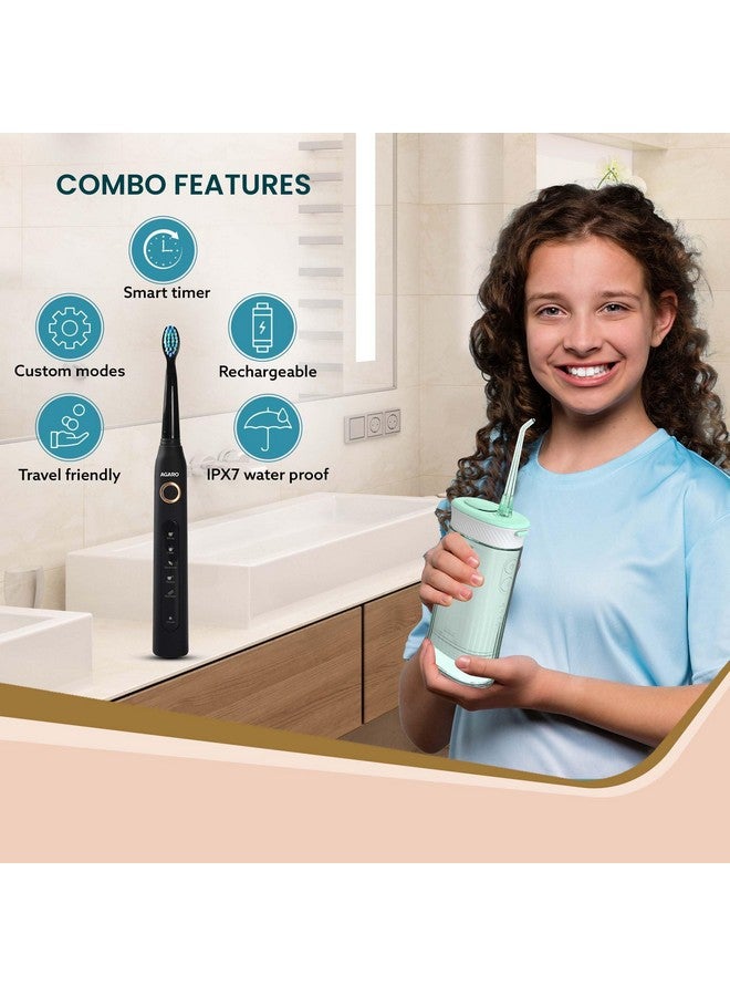 AGARO Cosmic Plus Sonic Toothbrush Black & Ultra Travel Portable Oral Irigator 180 ML Black, Combo - Image 3
