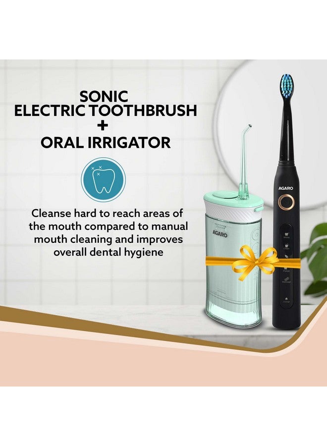 AGARO Cosmic Plus Sonic Toothbrush Black & Ultra Travel Portable Oral Irigator 180 ML Black, Combo - Image 2