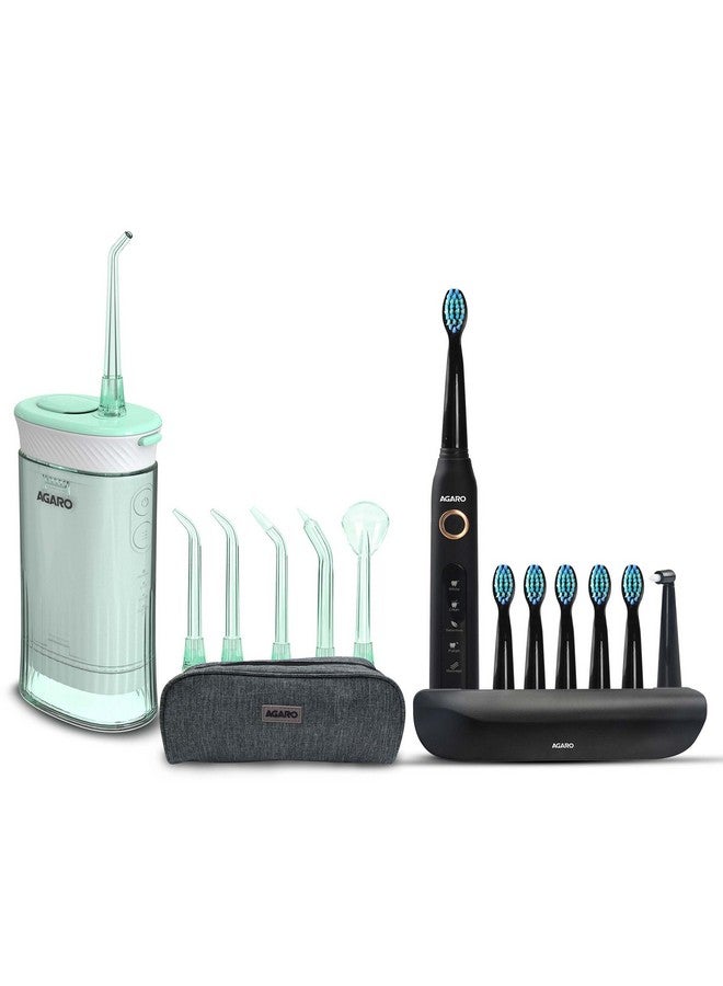 AGARO Cosmic Plus Sonic Toothbrush Black & Ultra Travel Portable Oral Irigator 180 ML Black, Combo - Image 1