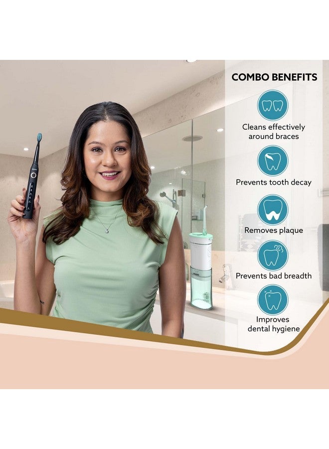 AGARO Cosmic Plus Sonic Toothbrush Black & Ultra Travel Portable Oral Irigator 180 ML Black, Combo - Image 4