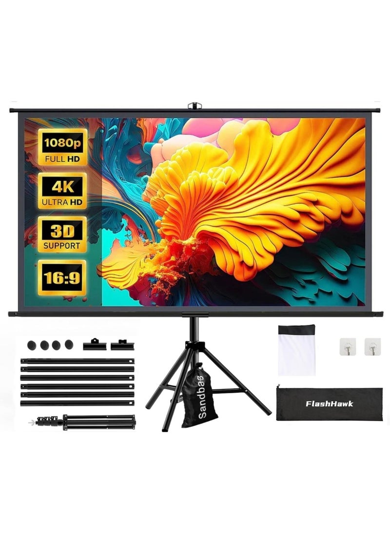FlashHawk Portable 120 inch 16:9 Foldable Projection Screen Soft Curtain With Tripod Stand and Carrying Bag for Indoor Outdoor Home Theater Backyard Cinema Travel - Image 1