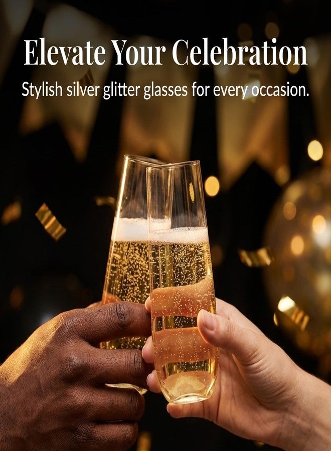 Prestee 24 Plastic Champagne Flutes - 9oz Heavy Duty Stemless Champagne Glasses for Parties - Disposable Clear Plastic Toasting Glasses, Mimosa Glass for New Year’s Eve Party Supplies - Image 2