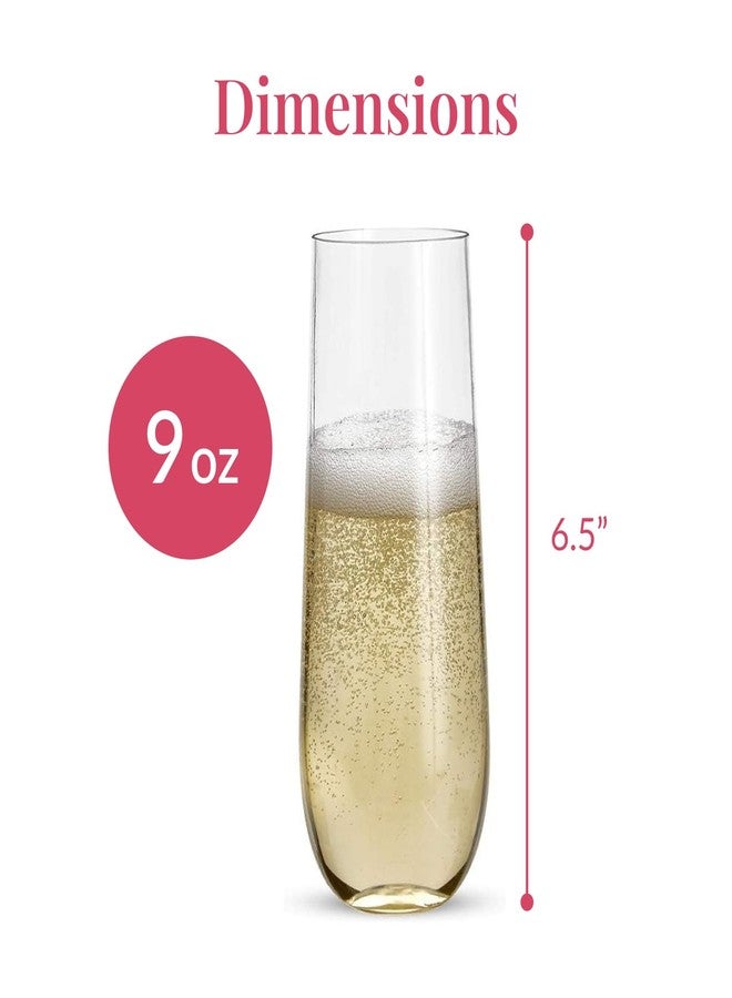Prestee 24 Plastic Champagne Flutes - 9oz Heavy Duty Stemless Champagne Glasses for Parties - Disposable Clear Plastic Toasting Glasses, Mimosa Glass for New Year’s Eve Party Supplies - Image 3