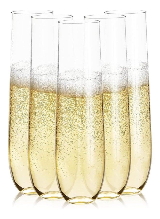 Prestee 24 Plastic Champagne Flutes - 9oz Heavy Duty Stemless Champagne Glasses for Parties - Disposable Clear Plastic Toasting Glasses, Mimosa Glass for New Year’s Eve Party Supplies - Image 1