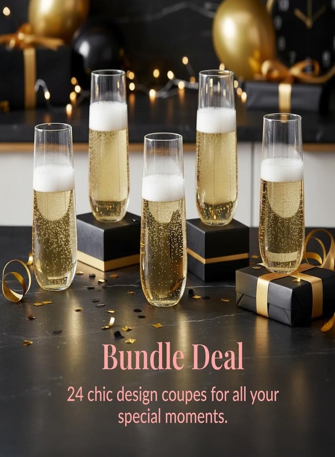 Prestee 24 Plastic Champagne Flutes - 9oz Heavy Duty Stemless Champagne Glasses for Parties - Disposable Clear Plastic Toasting Glasses, Mimosa Glass for New Year’s Eve Party Supplies - Image 4