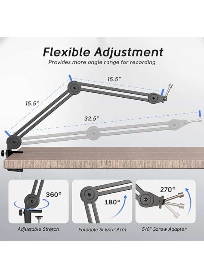 FIFINE Microphone Arm Stand-Heavy Duty Boom Arm, Suspension Scissor Adjustable Mic Stand with Desk Mount, 5/8" Screw, Cable Ties, for Recording Gaming Streaming Podcasting-BM63 - Image 3