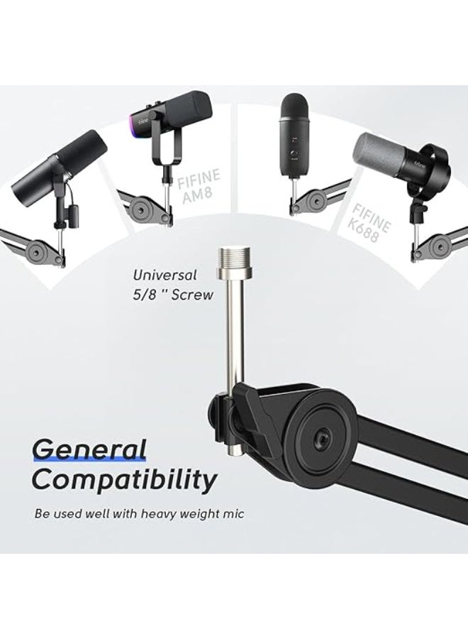 FIFINE Microphone Arm Stand-Heavy Duty Boom Arm, Suspension Scissor Adjustable Mic Stand with Desk Mount, 5/8" Screw, Cable Ties, for Recording Gaming Streaming Podcasting-BM63 - Image 2