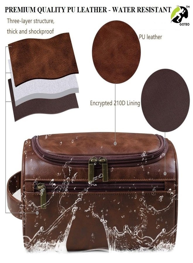 GOTEO Makeup Pouch Bag for Women with Waterproof Pockets with 3 Zippered Pockets, Cosmetic Toiletry Pouch for Women with Premium Leather and Branded Zippers (Tan Brown) - Image 2