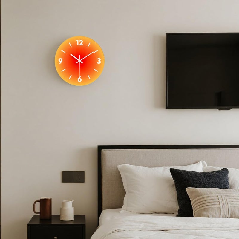 YTAONS 12 in Modern Wall Clock, Silent Glass Clock, Decorative Wall Clocks for Living Room Kitchen Office Bedroom (Orange) - Image 5