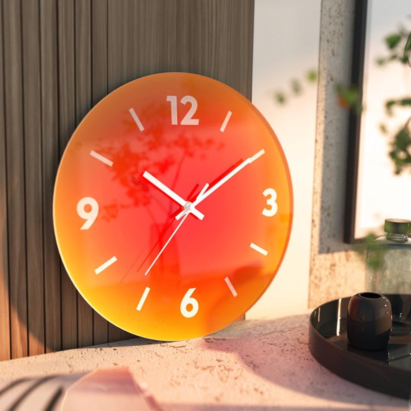 YTAONS 12 in Modern Wall Clock, Silent Glass Clock, Decorative Wall Clocks for Living Room Kitchen Office Bedroom (Orange) - Image 2