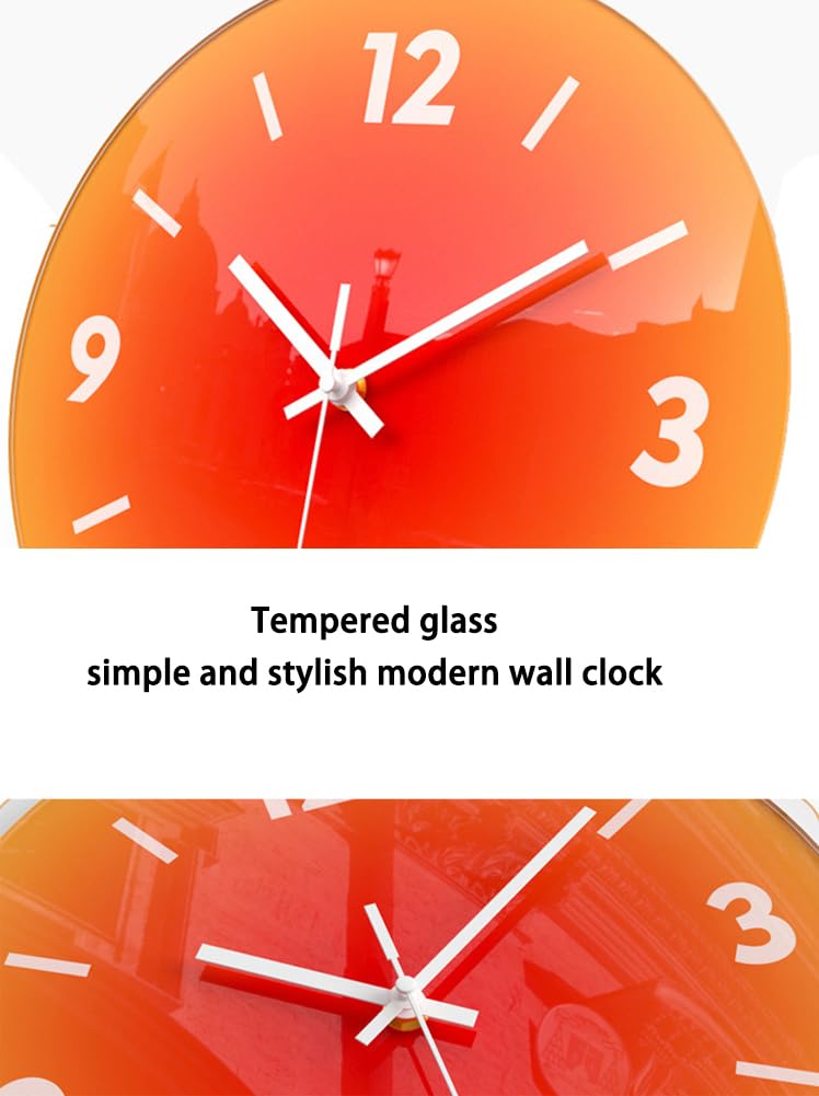 YTAONS 12 in Modern Wall Clock, Silent Glass Clock, Decorative Wall Clocks for Living Room Kitchen Office Bedroom (Orange) - Image 3