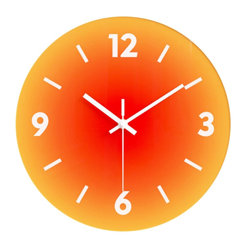 YTAONS 12 in Modern Wall Clock, Silent Glass Clock, Decorative Wall Clocks for Living Room Kitchen Office Bedroom (Orange) - Image 1