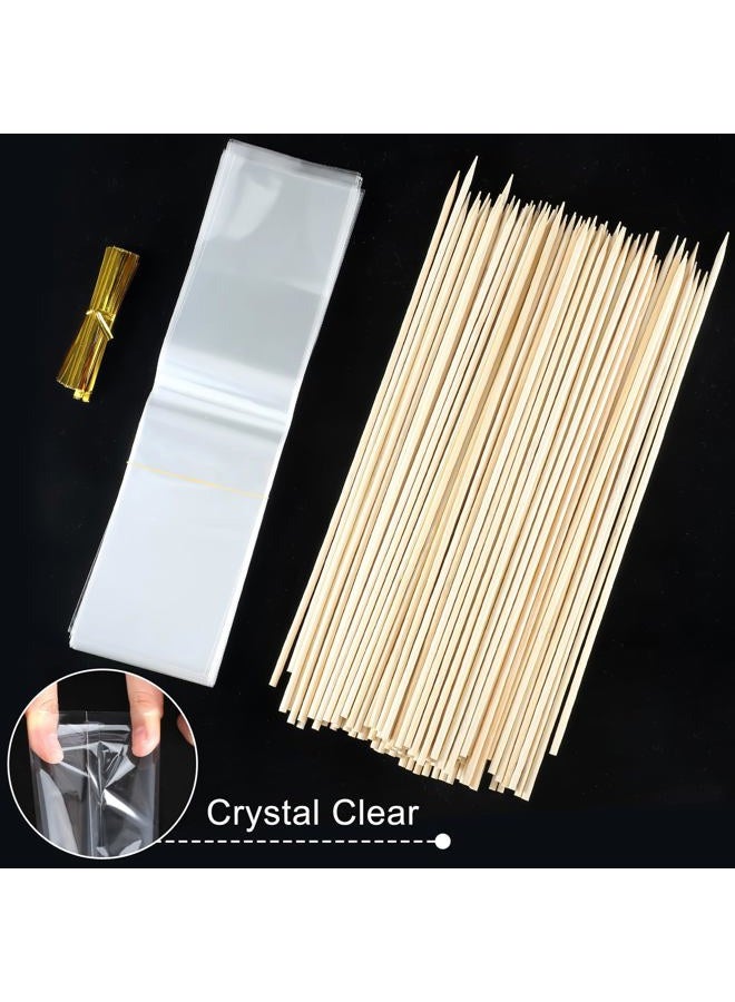 Yexiya 100 Pcs Cellophane Treat Bags with Twist Ties and 100 Pcs Natural Bamboo Skewers 3 x 11 Inches Clear Rod Bags for Packaging Candies Cookies Kabobs - Image 3