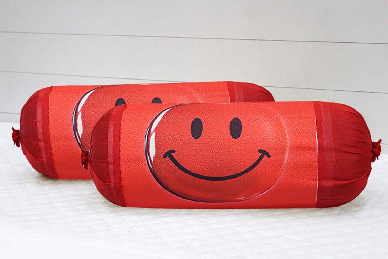 Kuber Industries Heart Home Smiley Emoji Printed Cotton 2 Pieces Bolster Cover Set (Maroon) CTHH1648