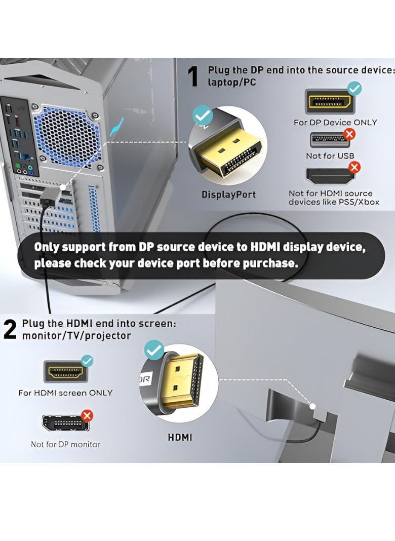 Generic DP to HDMI 4K Cable One-Way Transmission from PC Laptop GPU DP to HDMI LED Monitor Projector TV Support 1080P 1.8M-1 pc  - Image 5