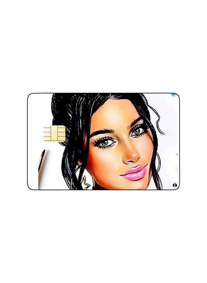 RKN PRINTED BANK CARD STICKER Beautiful Girl Drawing With Blue Hair Bow - Image 2