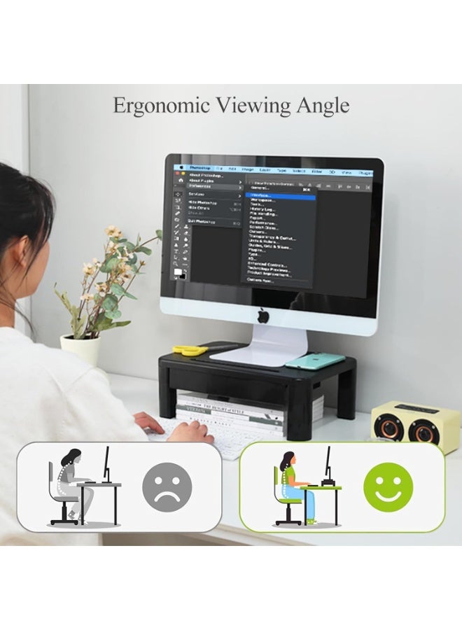 NANAO Monitor Stand with Drawer - Laptop Stand for Desk, 4 Height Adjustable Monitor Riser and Cellphone Holder, Computer stand for Printer, Notebook, Home, Office - Image 5